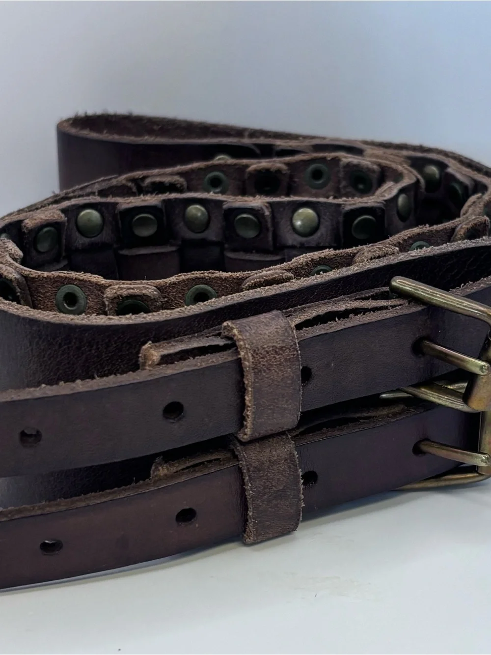Leather Double-Buckle Waist Belt - Brown